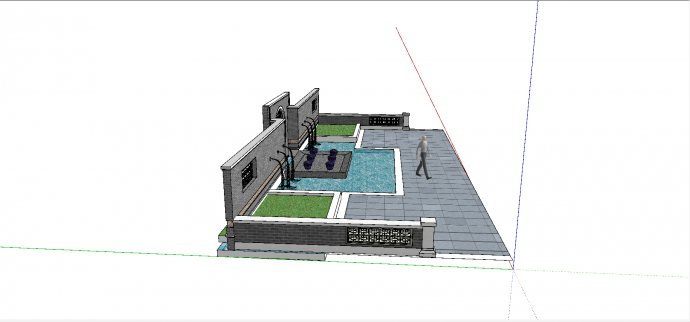 中式组件景墙带水池围护式照壁su模型_图1