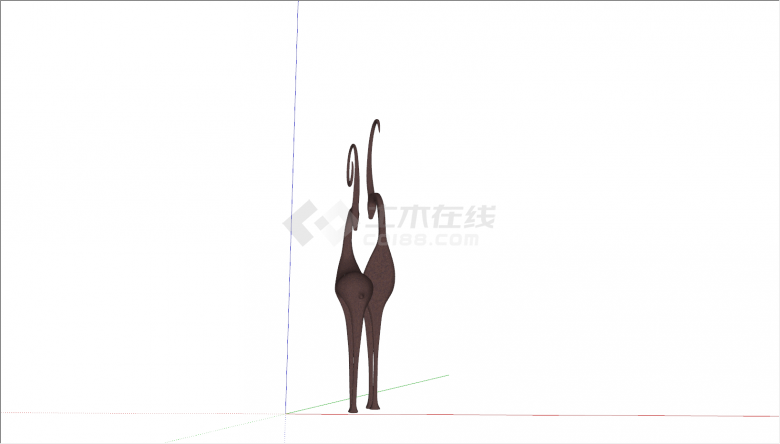 两只单角鹿动物雕塑su模型-图二