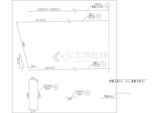 现浇中横梁钢筋构造20度大样图-图一