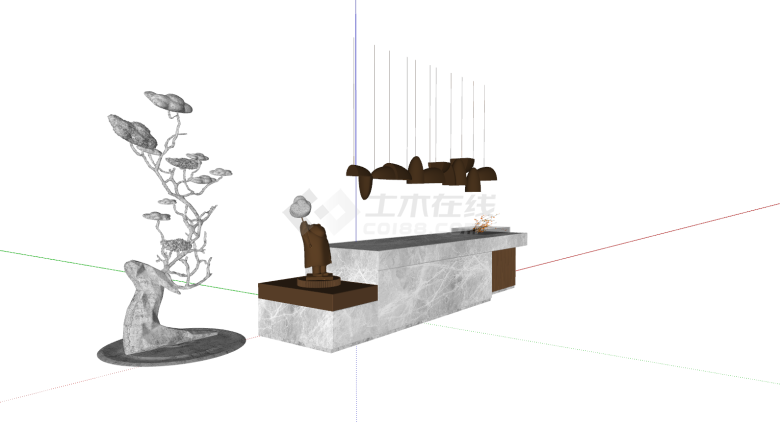现代风格接待前台带雕塑su模型-图二