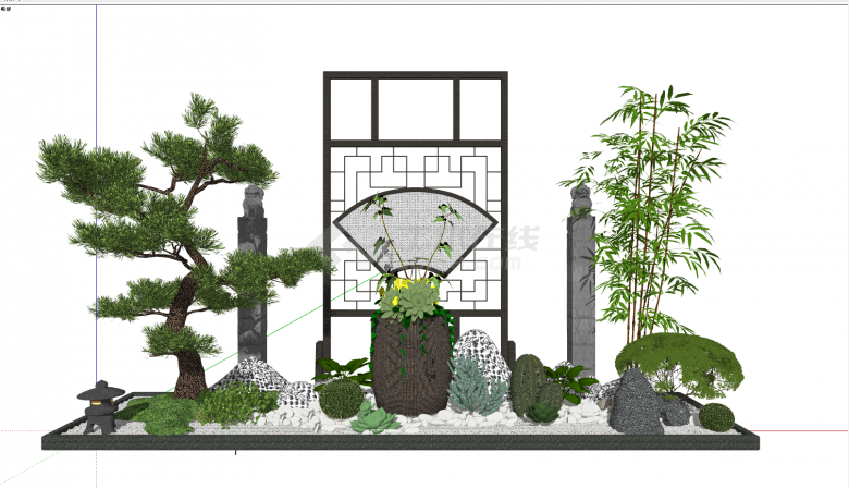 中式园林式景观规划su模型-图一