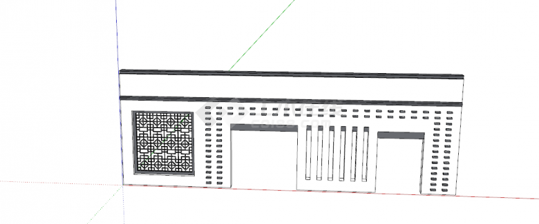大气黑白色镂空中式组件景墙照壁su模型-图二