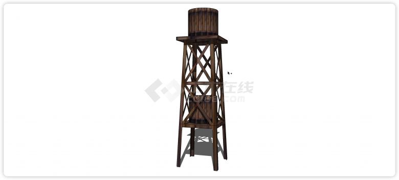 木制双层工业水塔水柜水箱高塔su模型-图二