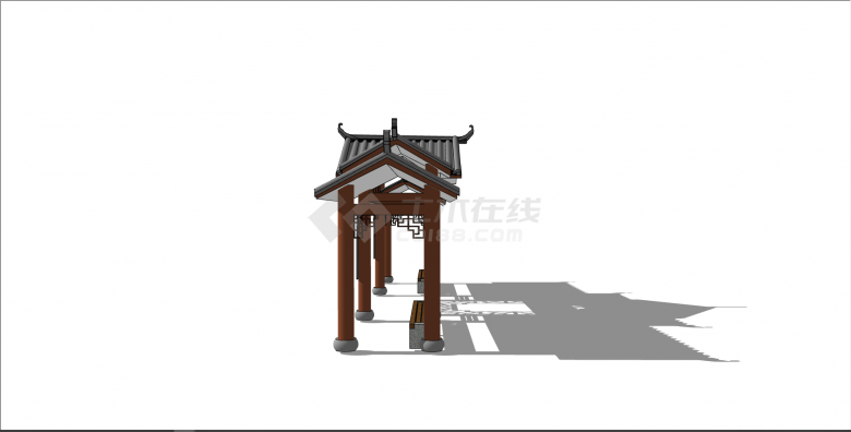 新中式木制镂空图纹公交车站su模型-图一