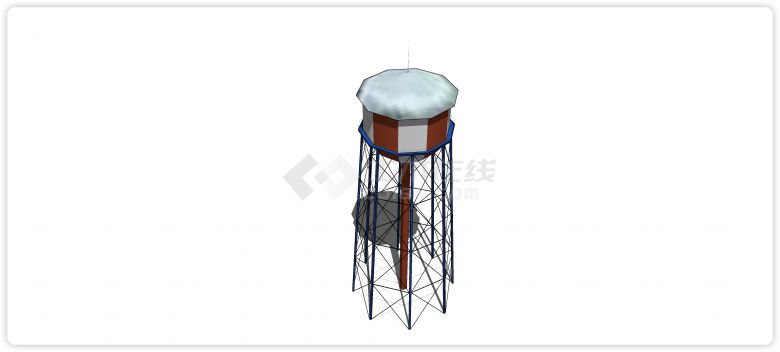 红白配色工业水塔水柜水箱高塔su模型-图二