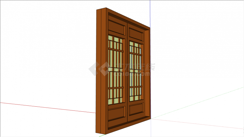 木制的带玻璃的中式组件花窗和纹理su模型-图一