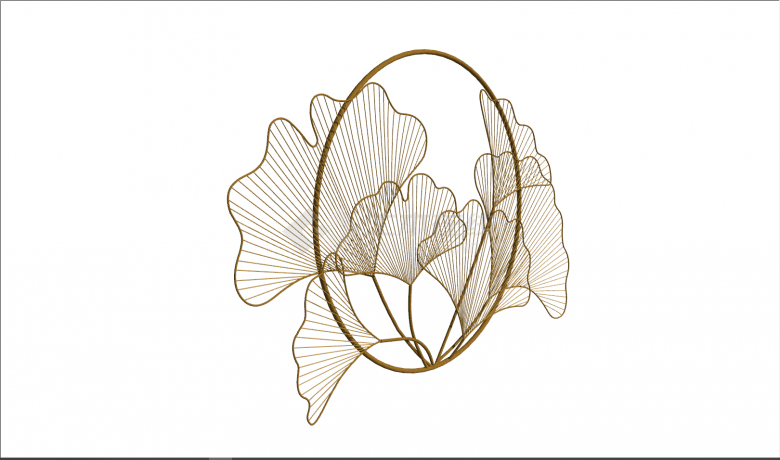 圆形树叶形中式墙饰摆件su模型-图二