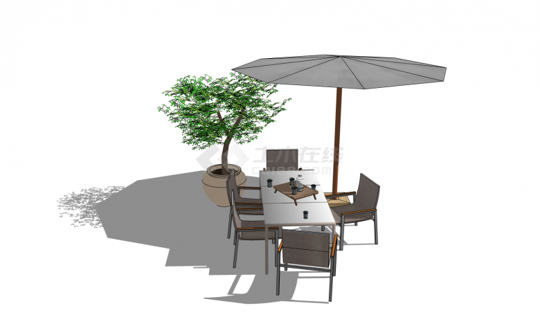 简约时尚钢架支撑绿植户外桌椅su模型-图二