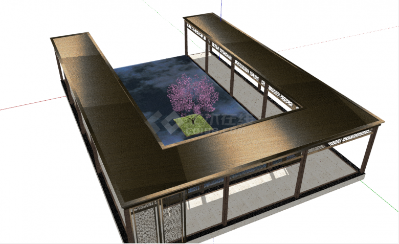 新中式高级感遮风避雨连廊建筑su模型-图二