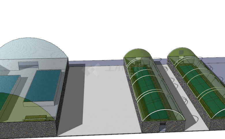两池大型鱼缸一室透明设计外加三坪植物大棚su模型-图一
