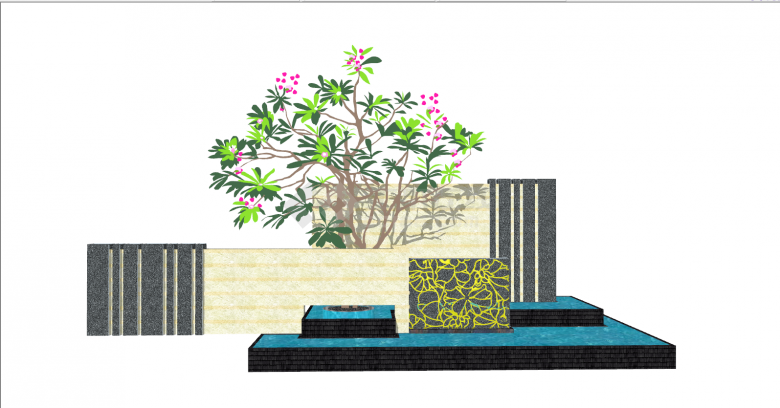 现代米黄色墙砖嵌入式水景su模型-图二