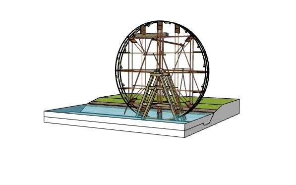 木制巨大滚轮水车su模型_图1