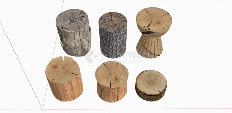 现代多形状木凳木桩 su模型-图二