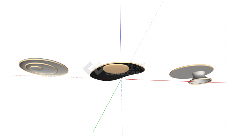 3个形态不一致以圆圈为中心的吸顶灯su模型-图一