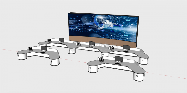 U形台监控中心控制室su模型-图二