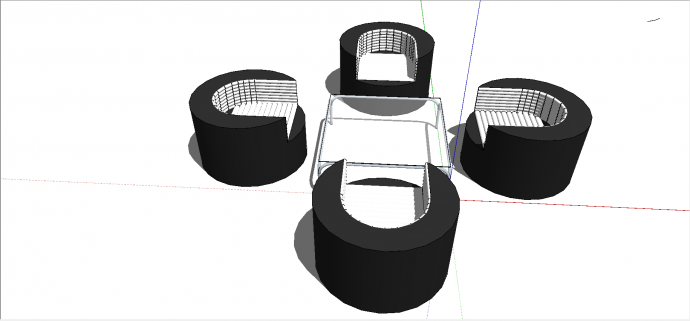 单体四座黑色沙发外加低脚全玻璃式桌子户外桌椅su模型_图1