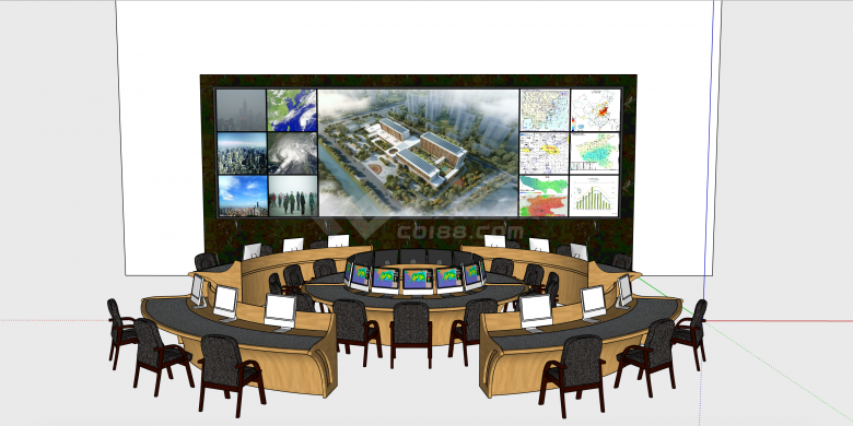 环形桌监控中心控制室su模型-图二