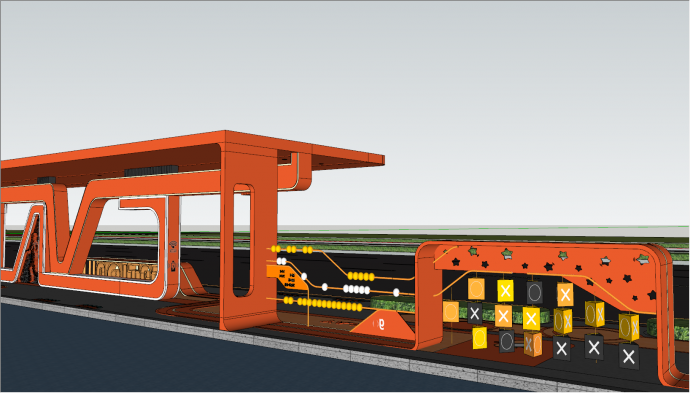 现代橙色线条设计公交站su模型_图1
