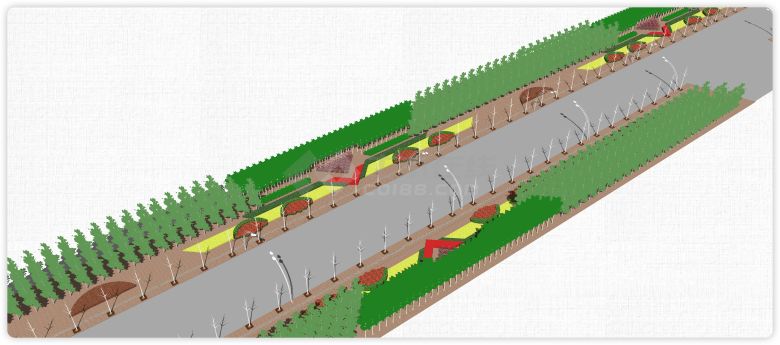 红色花型装饰植物道路公路绿化带su模型-图一