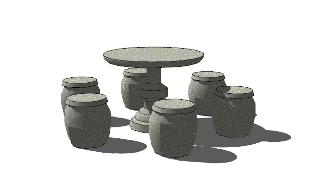 圆形传统户外石桌石凳su模型_图1