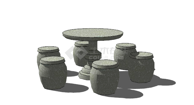 圆形传统户外石桌石凳su模型-图一