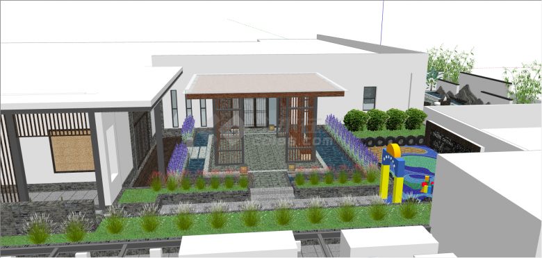 现代多种类植物屋顶花园su模型-图二