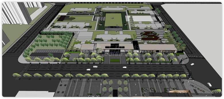 绿城马路建筑园景城市规划su模型-图二