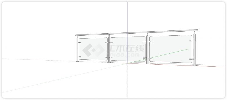 圆角玻璃细扶手玻璃栏杆su模型-图二