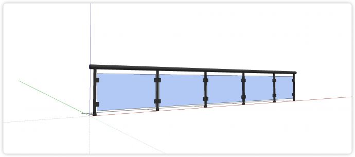 蓝色玻璃黑色钢结构玻璃栏杆su模型_图1