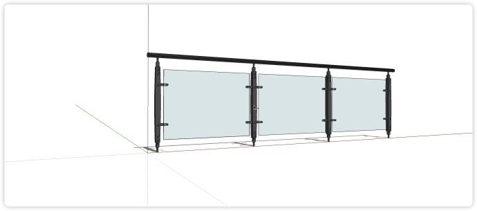 黑色钢结构固定玻璃栏杆su模型_图1