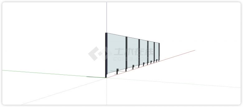 五段顶部无边框玻璃栏杆su模型-图二