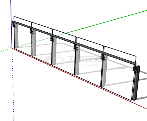 五个连体简易玻璃栏杆su模型-图二
