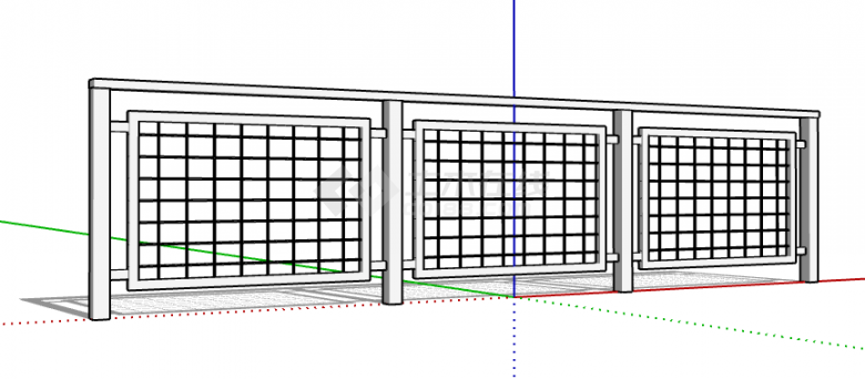 三个网格型不锈钢钢丝栏杆su模型-图一