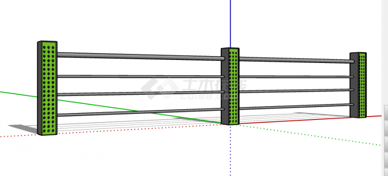 绿色小型不锈钢钢丝栏杆su模型-图二