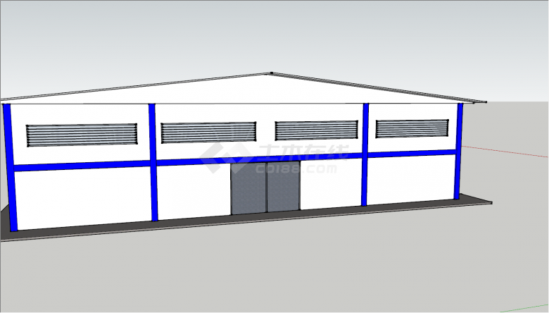 现代蓝色顶棚工厂厂房的SU模型-图二