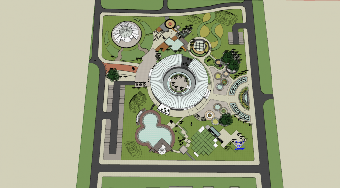 现代广场公园休闲建筑规划SU模型_图1