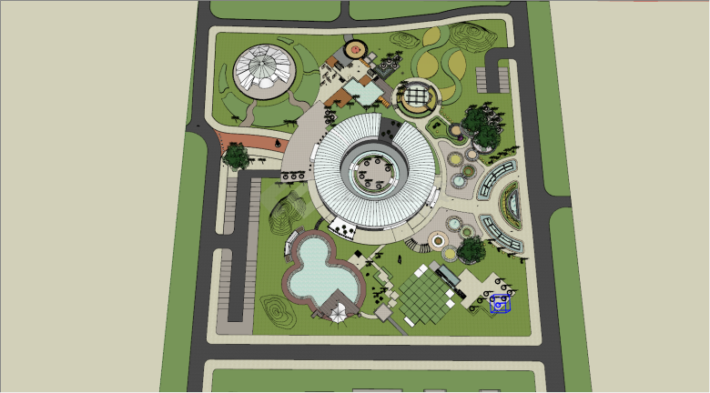 现代广场公园休闲建筑规划SU模型-图一
