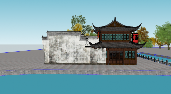 中式商业街整体布局su模型_图1
