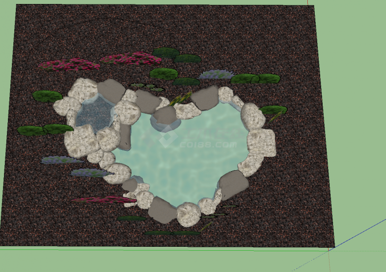 带心型池塘的水景庭院景观su模型-图二
