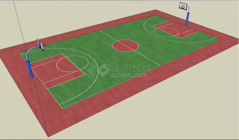 大型长型篮球场地su模型-图二