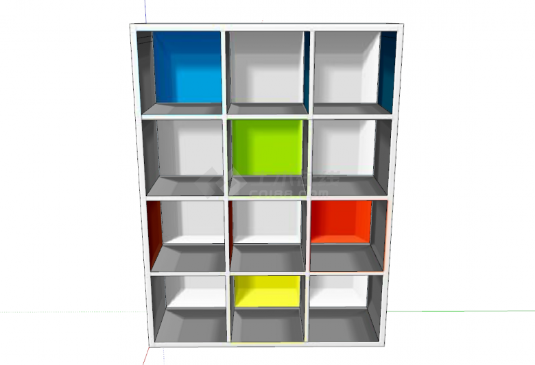 现代方形彩色格子精品书架书柜su模型-图二