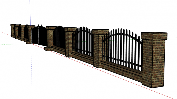 别墅栅栏围墙庭院门su模型_图1