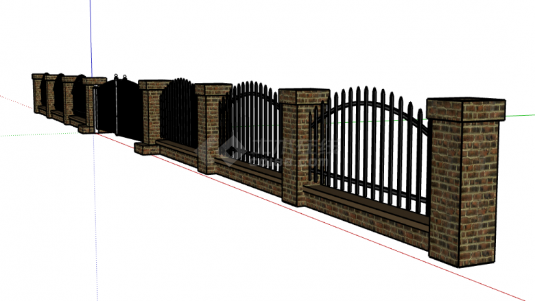 别墅栅栏围墙庭院门su模型-图一