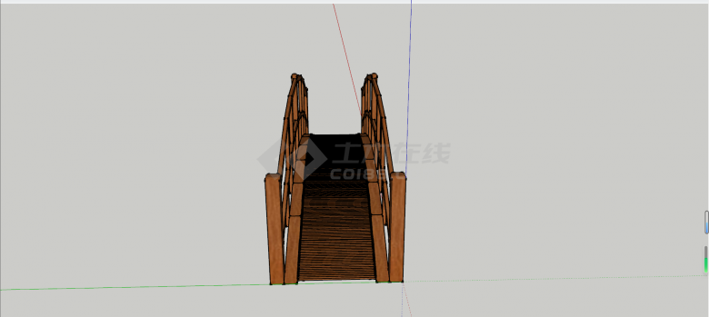 日本式深棕色抛物线式木质拱桥SU模型-图二