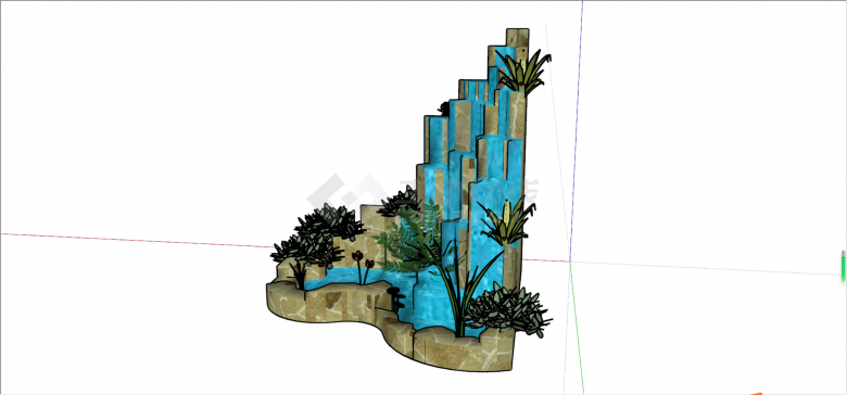 园林假山景观流水su模型-图二