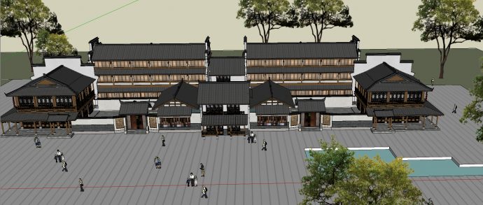 新中式风格商业街景观建筑su模型_图1