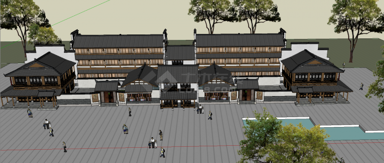 新中式风格商业街景观建筑su模型-图一