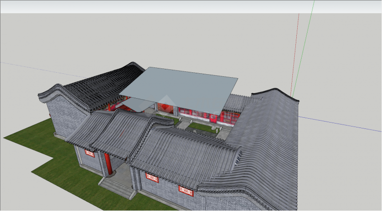 新型中式风格户外四合院建筑SU模型-图一