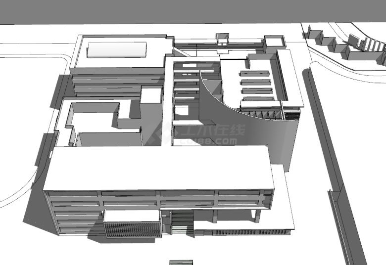 现代风深圳大学建筑系馆学院楼建筑su模型-图二