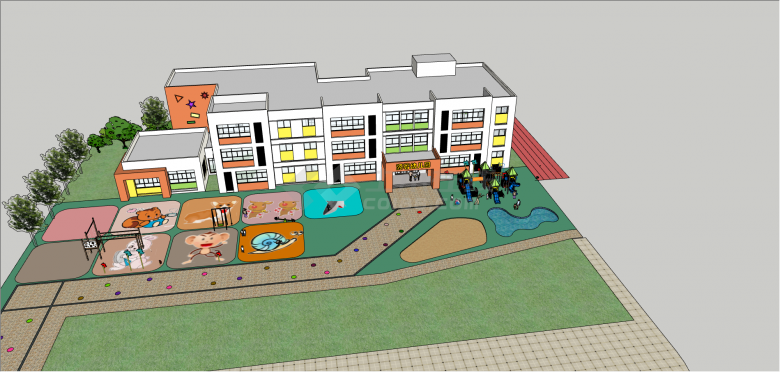 现代户外建筑幼儿园教育楼su模型-图一